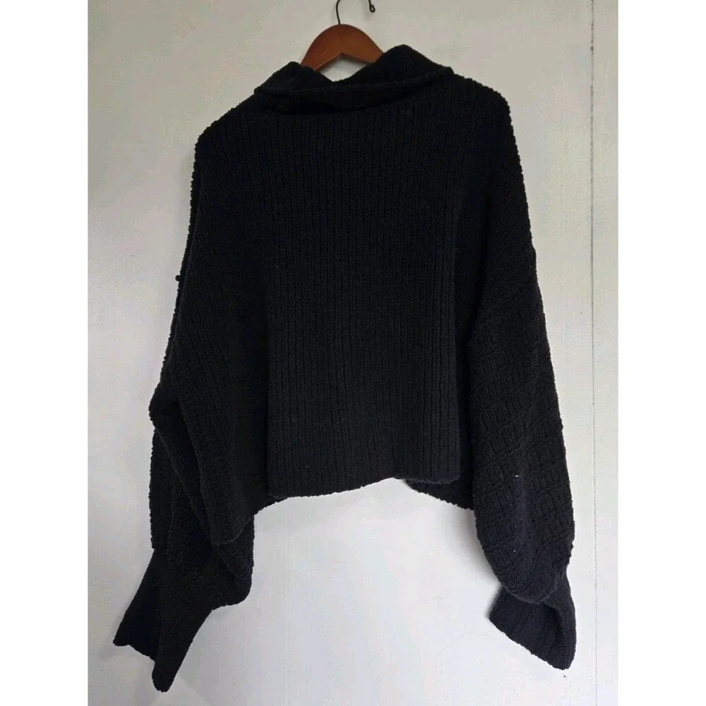 Free People Sweater Womens L Be Yours Pullover Black Cowl Neck Cropped Boxy